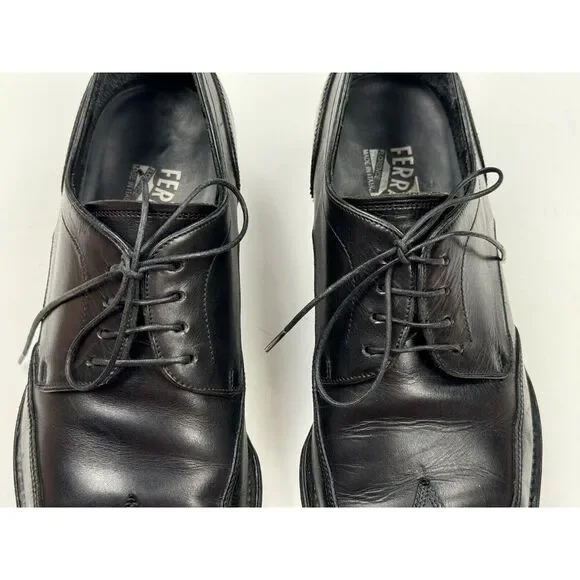Salvatore Ferragamo Round Toe Derby Mens‎ 8.5 D Black Leather Dress Shoes Oxford